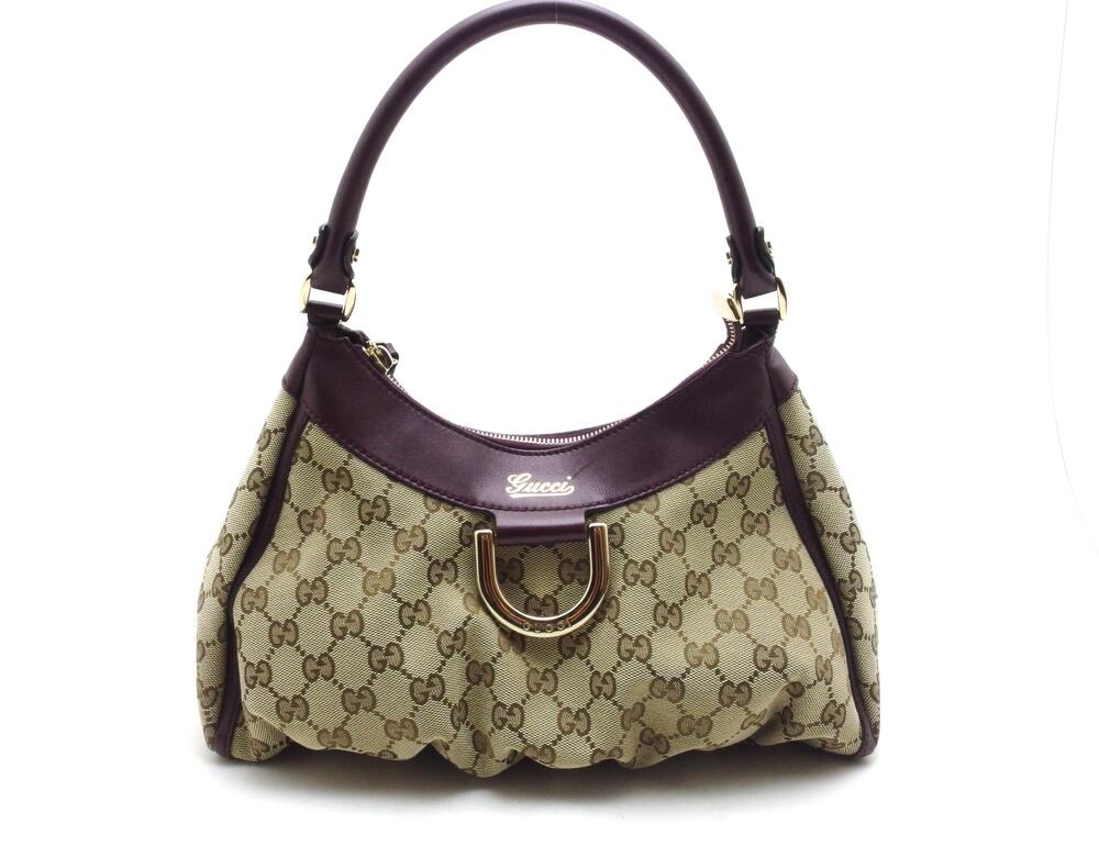Gucci Hobo Bag Beige Cream Burgundy Red GG Canvas Calfskin